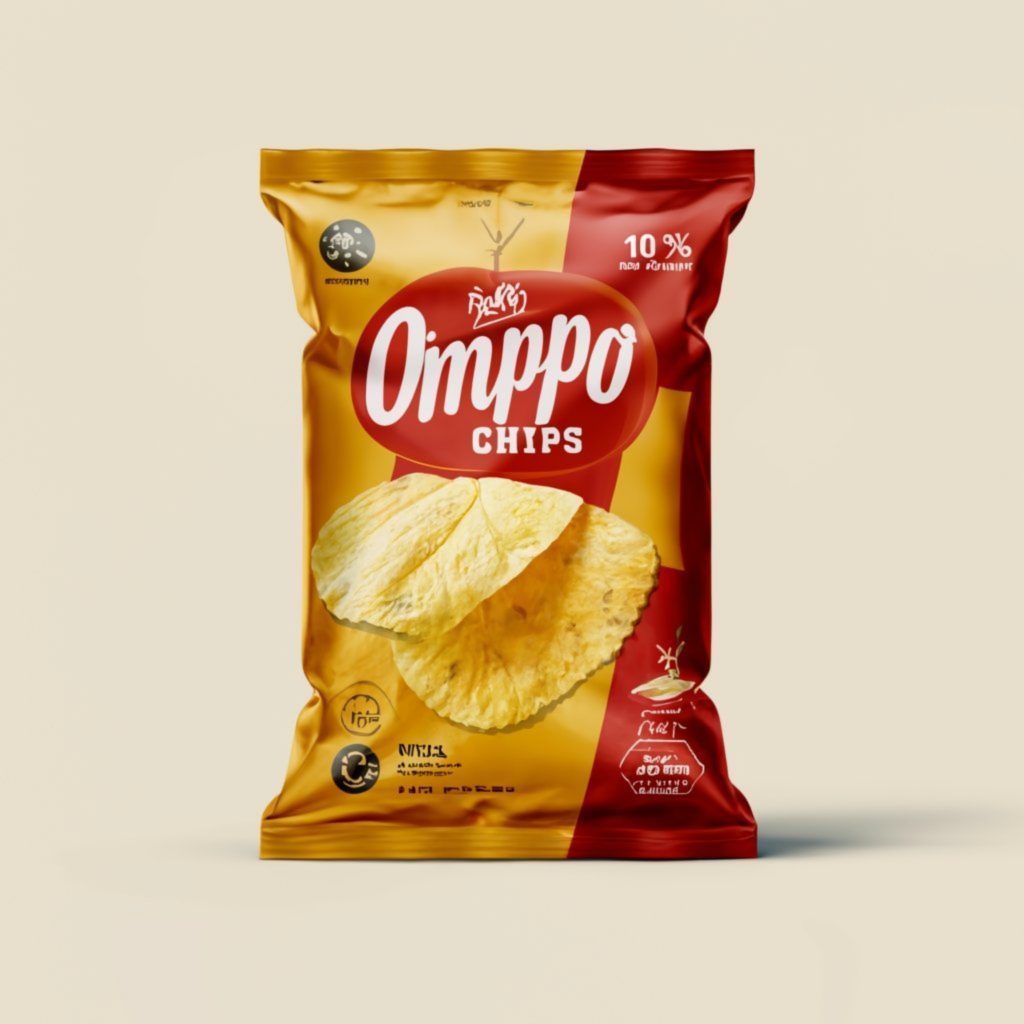 Potato sachets, yellow and red isolated on white background with copy and create space chips packing design